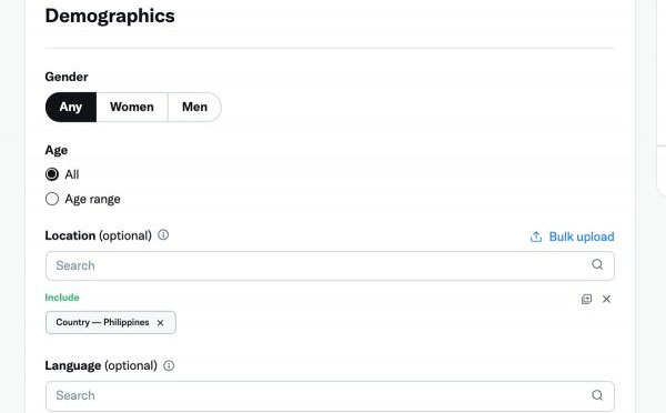 Example of Twitter's Ad Campaign Demographics
